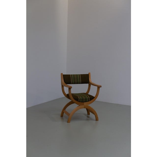 Danish Kurul Armchair in Oak and Striped Green Upholstery by Henning Kjærnulf, 1960s For Sale - Image 15 of 18