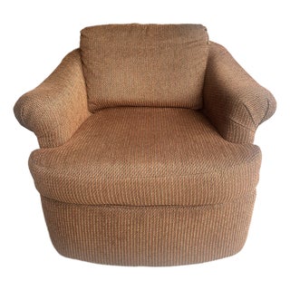 Vintage Sculptural Brown Ribbed Lounge Chair / Barrel Club Chair For Sale