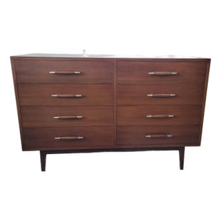Mid 20th Century Walnut Dresser with 8 Drawers For Sale