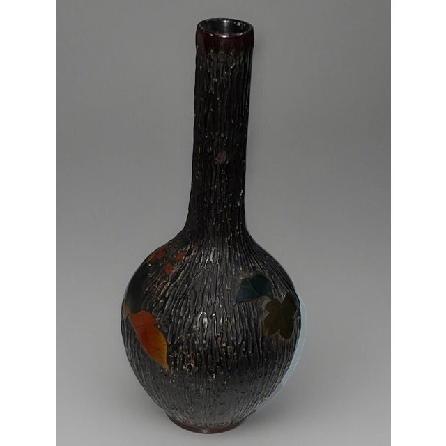 Japanese Japanese Totai Shippo “Tree Bark” Cloisonné Vase, 19th Century, Tall Bottle Form For Sale - Image 3 of 14