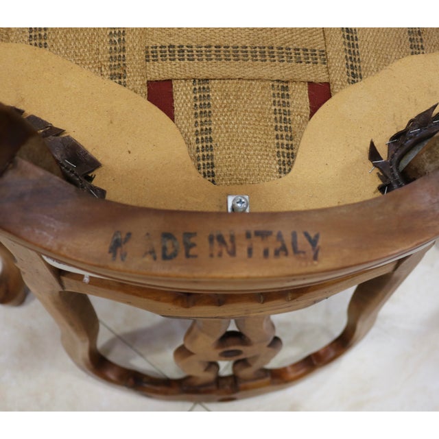 Vintage Hand Carved Italian Walnut Chairs With Leather Seats For Sale In Charlotte - Image 6 of 6