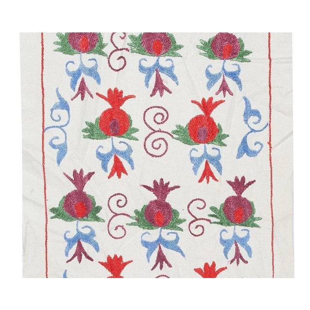 Contemporary 20x67 in Pomegranate Pattern Embroidered Wall Hanging. Cotton Table Runner For Sale - Image 3 of 5