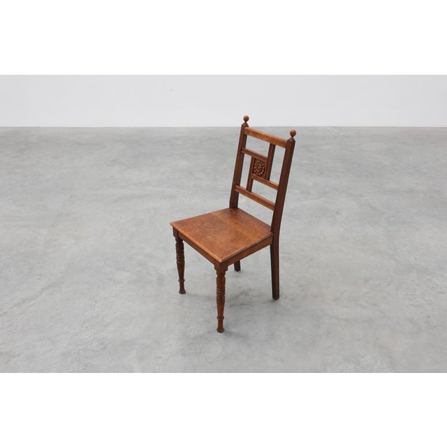 Art Deco Oak Side Chair with Carved Rosette Back and Turned Front Legs, 1890s For Sale - Image 14 of 16