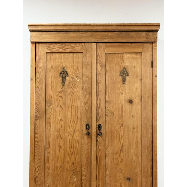 Antique European Pine Wardrobe Two Door Armoire Turned Feet, Natural Wood For Sale - Image 4 of 17