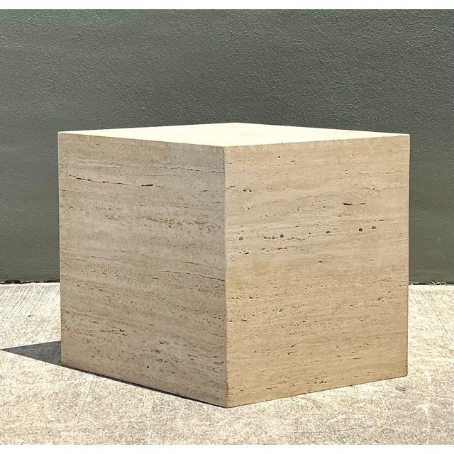 Vintage Italian Travertine Diamond Dining Table Pedestal For Sale - Image 4 of 16