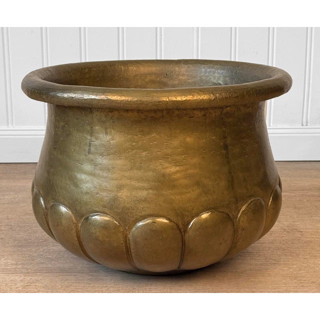 Traditional Antique 18" Italian Brass Scalloped Planter For Sale - Image 3 of 9