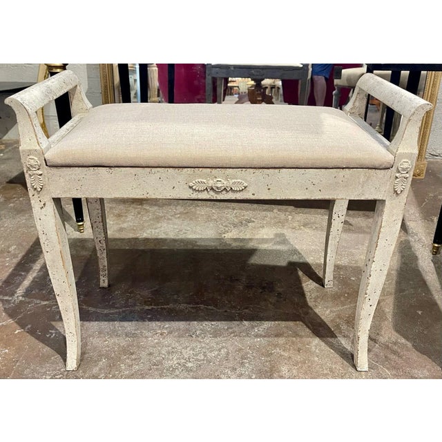 White 19th Century Swedish Carved and Painted Neo-Classical Music Bench For Sale - Image 8 of 8