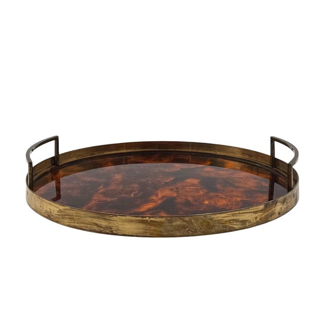 Hollywood Regency Hollywood Regency Round Tray, Italy 1970s For Sale - Image 3 of 12