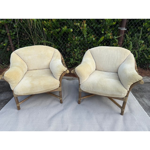 McGuire Rattan Lounge Chairs With Upholstered Seats - A Pair For Sale - Image 12 of 17