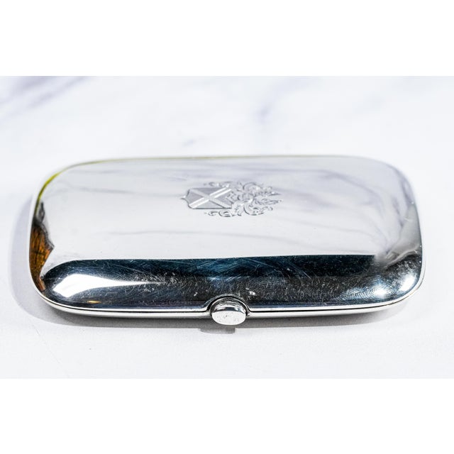 1920s Fantastic Antique Chinese Export Silver Cigarette Case Tobacciana Armorial Coat of Arms Design For Sale - Image 5 of 12