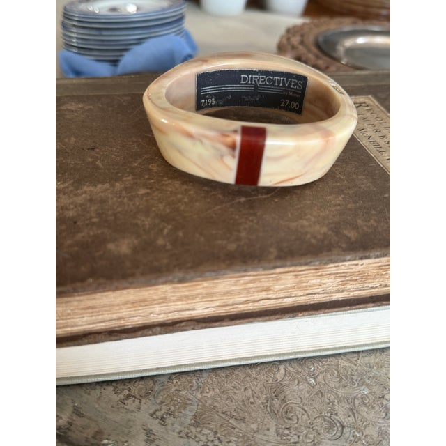 Monet Vintage Monet Directives Bangle Bracelet Carved Resin or Horn Look For Sale - Image 4 of 12