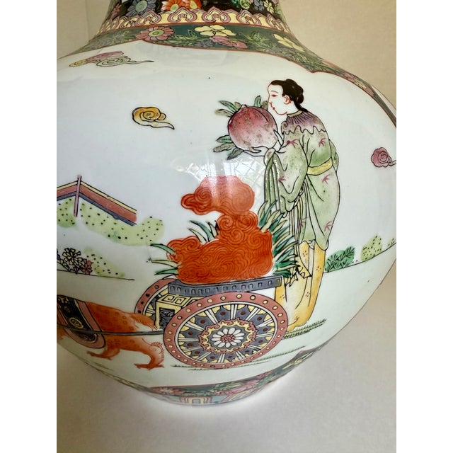 Vintage Chinese Porcelain Vase With Court Figures and Auspicious Motifs For Sale In Los Angeles - Image 6 of 12