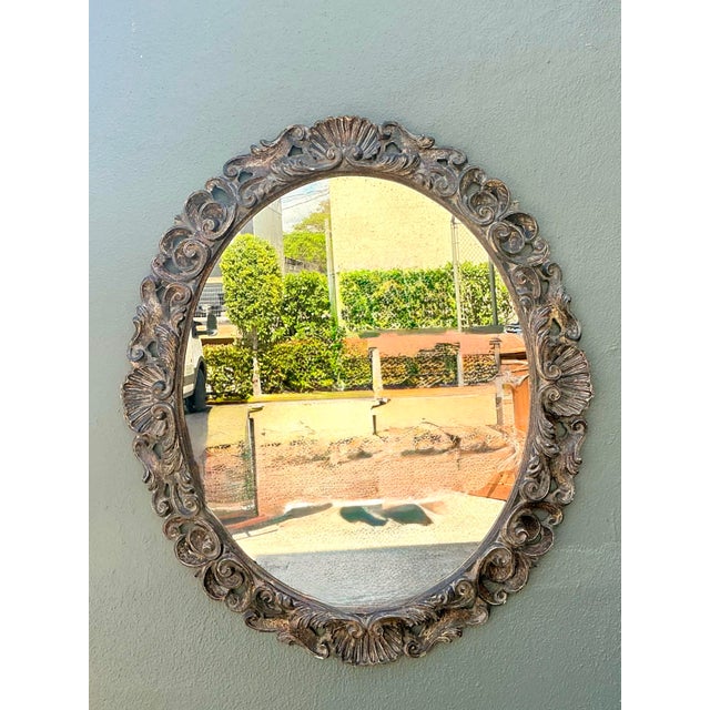 Vintage Carved Wood Oval Mirror For Sale - Image 9 of 12