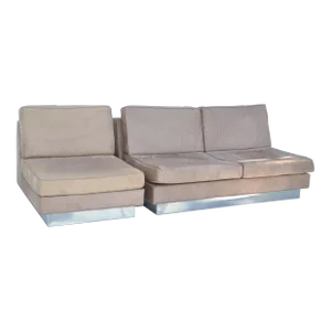 Jacques Charpentier Loveseat & Lounge Chair in Beige Ultrasuede 1970s France
