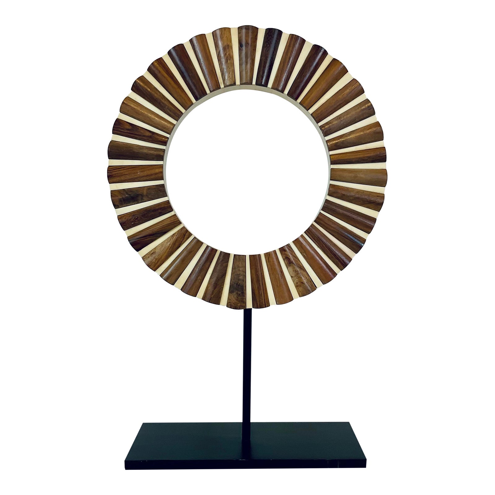 Currey & Company Modern Medium Wood and Bone Ring on Stand | Chairish