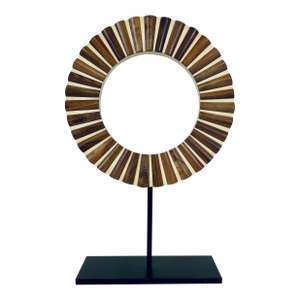 Currey & Company Modern Medium Wood and Bone Ring on Stand