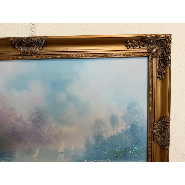 Late 20th Century Late 20th Century Large Impressionist Landscape Oil Painting Signed Bachmann Lakeside Garden For Sale - Image 5 of 12