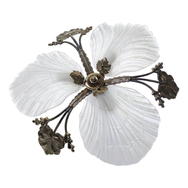 Vintage Hollywood Regency Art Deco Style Bronze Seashell Chandelier from Mariner, 1980s-1990s For Sale