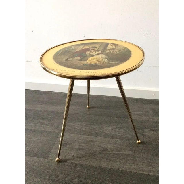 Italian Brass Tripod Side Table with Printed Top, 1950s For Sale - Image 11 of 13