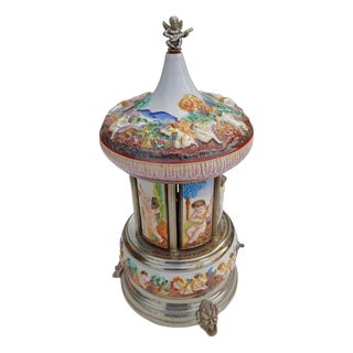 Musical Carousel in Earthenware and Silver-Plated Metal Reuge, 1960 For Sale