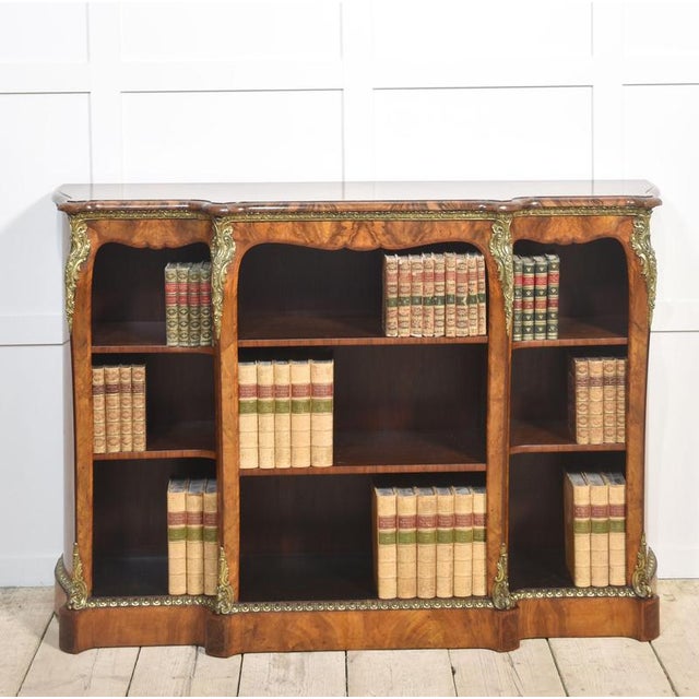 Gilt Metal Mounted Walnut Breakfront Open Bookcase For Sale - Image 10 of 18