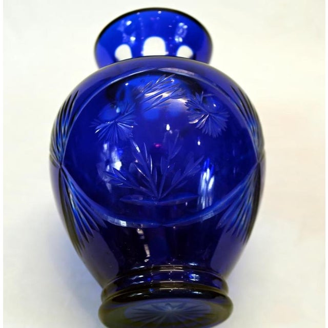 Art Deco Cobalt Blue Cut Glass Vases, Set of 2 For Sale - Image 3 of 5