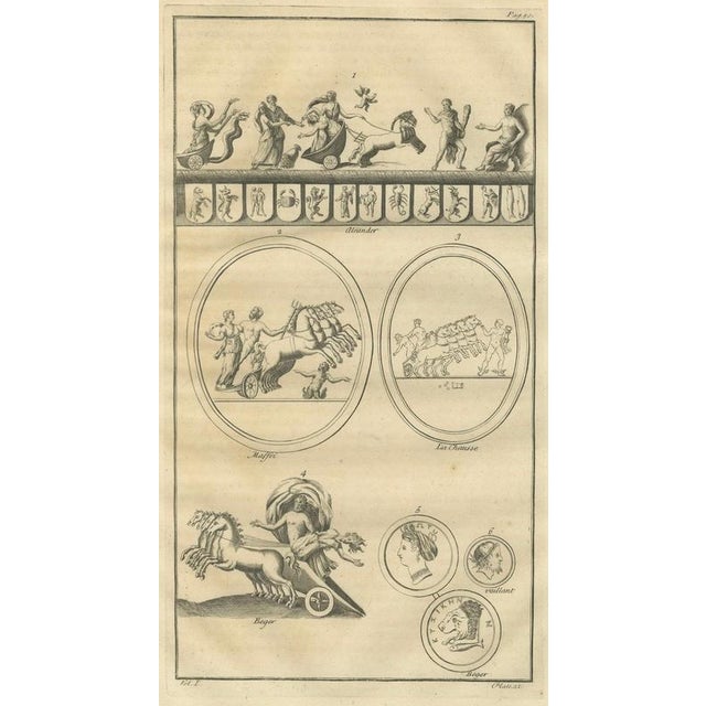 After Bernard de Montfaucon, Antique Roman Chariot Reliefs and Medallions, 1721, Engraving For Sale - Image 3 of 10