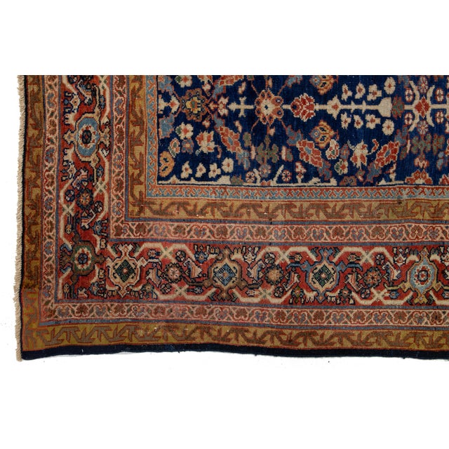 Allover Designed Handmade Mahal Wool Rug in Navy Blue From the 1900s For Sale - Image 12 of 12