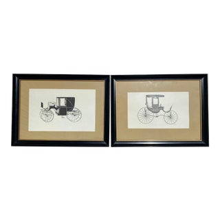 Early 20th Century Automobile Drawings, Framed - Set of 2 For Sale