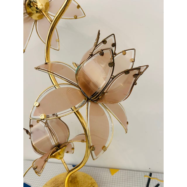 1970s 1970s Mid Century Modern Hollywood Regency Pink Lotus Flower Tall Table Lamp 36” For Sale - Image 5 of 12