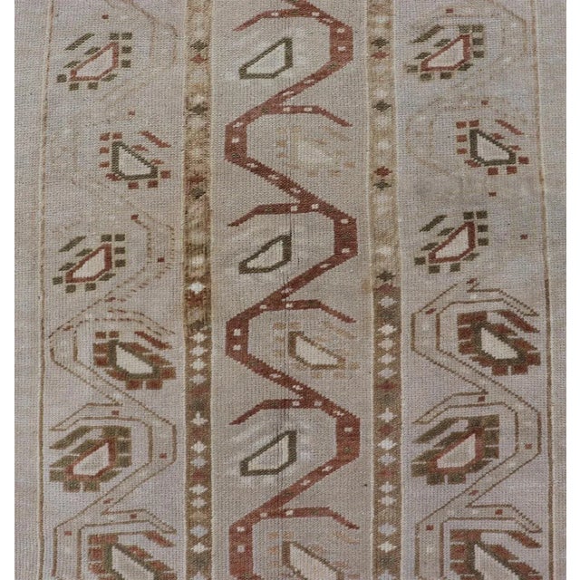 Textile Vintage Turkish Oushak Unique Tribal Design in Earth Tones 3'5"x6'2" For Sale - Image 7 of 10