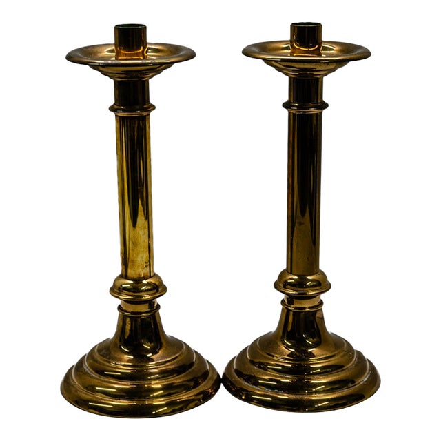 Pair of Mid 20th Century Modern Brass Candle Sticks For Sale