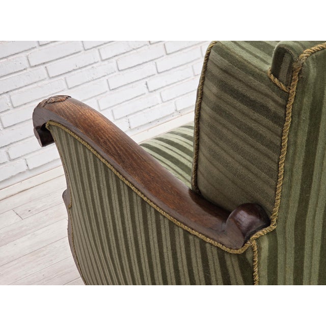 Green Vintage Danish Carved Oak Lounge Chair with Green Velour Upholstery, 1950s For Sale - Image 8 of 18