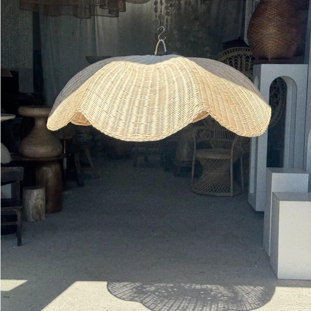 Large Rattan Tulip Pendant Light, 1980s For Sale - Image 4 of 11