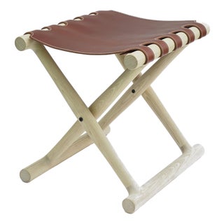 X Folding Stool With Sling Leather Seat. Designed and Crafted by Val Khvan. For Sale