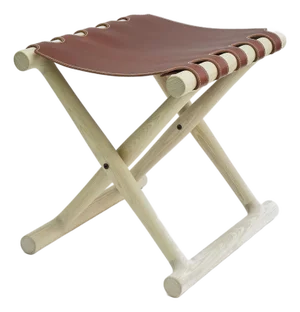 X Folding Stool With Sling Leather Seat. Designed and Crafted by Val Khvan.