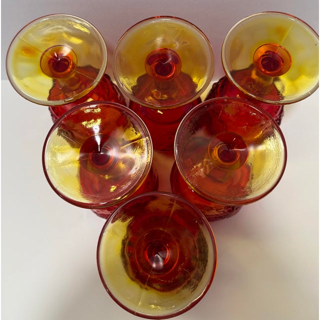 Glass Vintage Amberina American Eagle & Stars Goblets – Red & Amber Patriotic Glass - Set of 6 For Sale - Image 7 of 8