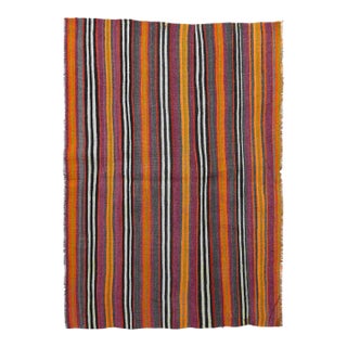 Turkish Striped Decorative Kilim Rug - 4`2" X 4`11" For Sale