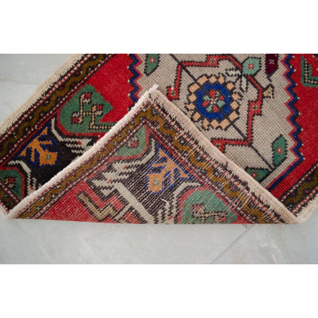 Hand Knotted Small Oushak Rug Faded Mini Rug Mat - 1'8" X 3' For Sale - Image 9 of 13
