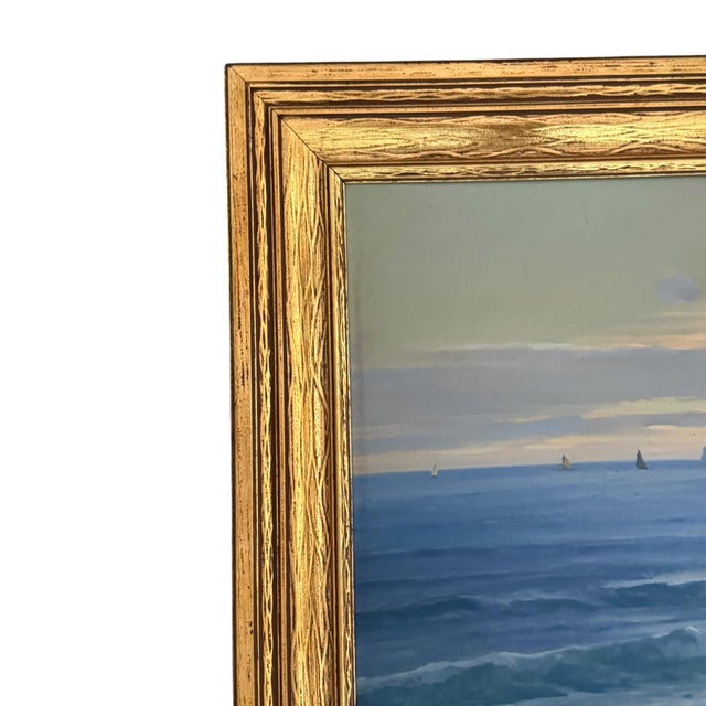 Blue Emilio Salvi Signed Oil on Board “Capri” Seascape Painting in Gilt Frame For Sale - Image 8 of 13
