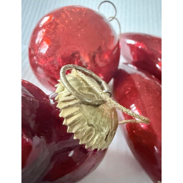 Vintage(8)Christmas Crackle Glass Kugel Style Ornaments Hearts,balls,teardrop Ruby Red Christmas Holiday Decor For Sale - Image 6 of 12