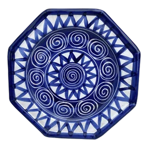 Large Mid-Century Octogonal Blue & White Plate La Roue Vallauris
