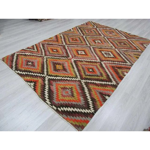 1960s Handwoven Vintage Colourful Turkish Kilim Area Rug - 6'9" x 10'5" For Sale - Image 5 of 6