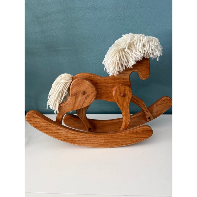 Brown Vintage Wood Toy Rocking Horse Yarn Mane For Sale - Image 8 of 9