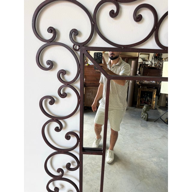 Metal Large- Vintage Hollywood Regency Style Ornate Iron Wall Mirror For Sale - Image 7 of 12
