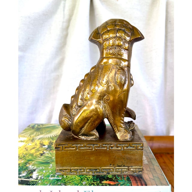 A Pair of Large Brass Foo Dog Bookends For Sale - Image 6 of 9