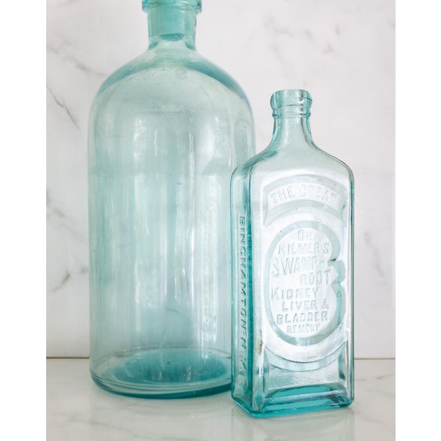 Pair of Antique Aqua Glass Medical Snake Oil Apothecary Bottles From Ny and Nj For Sale - Image 11 of 18
