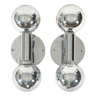 Vintage Mid Century Silver Chrome Wall Sconce Lights by Sonneman, 1970s For Sale