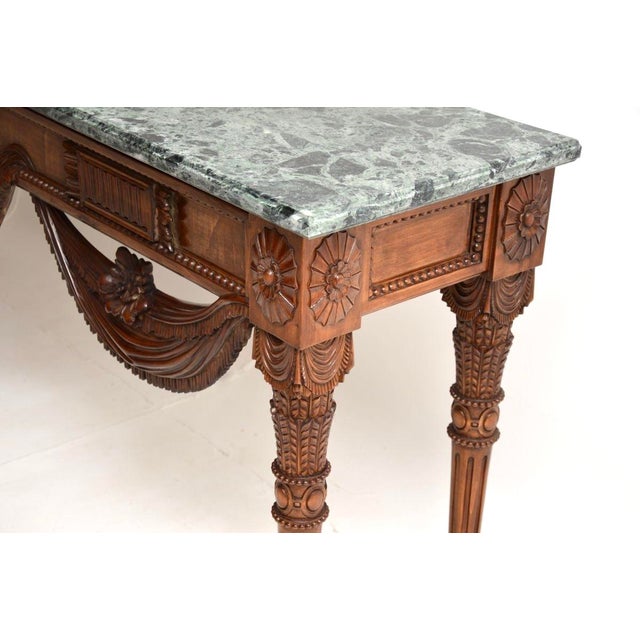 Vintage Carved Walnut Console Table with Marble Top, 1930 For Sale - Image 11 of 12