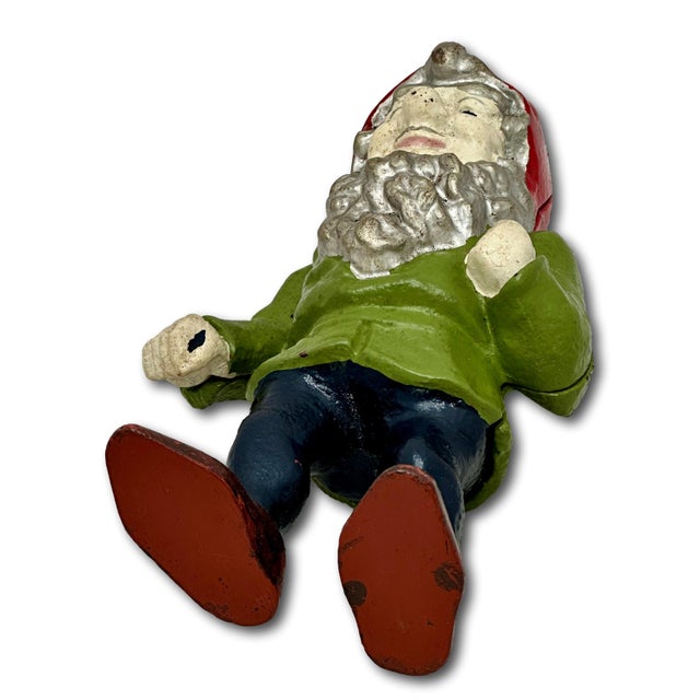 Hard to Find Unusual Model Antique American Cast Iron Figurative Standing Gnome Doorstop - Circa 1920s For Sale - Image 14 of 18